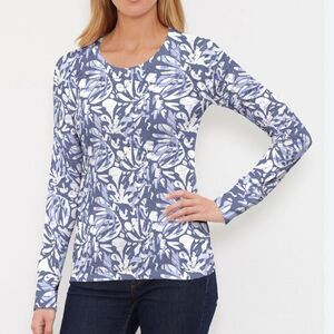 Whimsy Rose Blue and White Floral Long Sleeve Waffle Thermal Tee